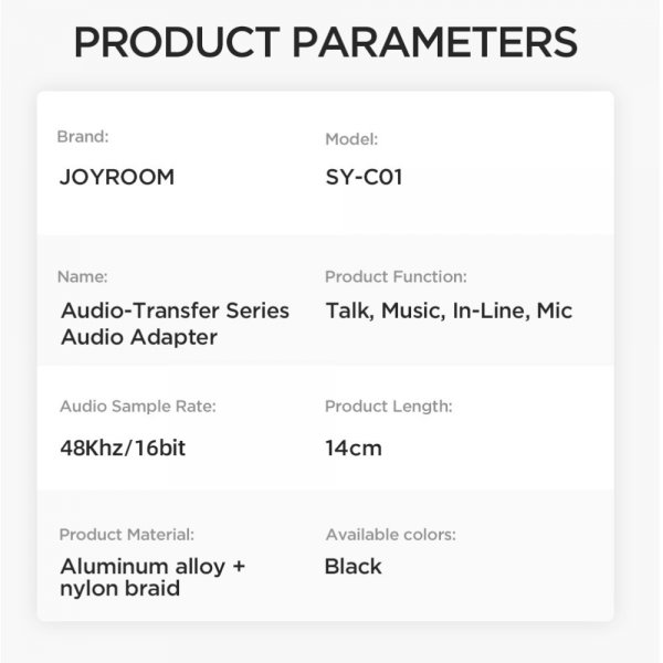 Joyroom Adapter Audio Transfer Series USB-C til 3,5 mm