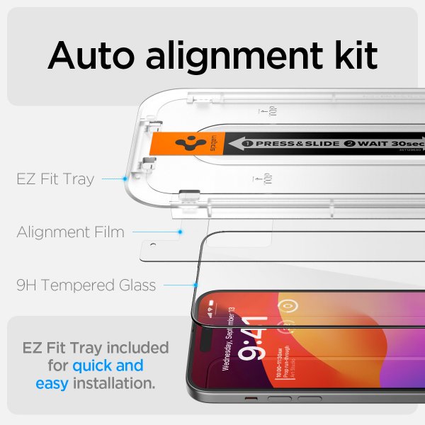 Spigen iPhone 15 Plus Skærmbeskyttelse GLAS.tR EZ Fit FC Sort 2-pak