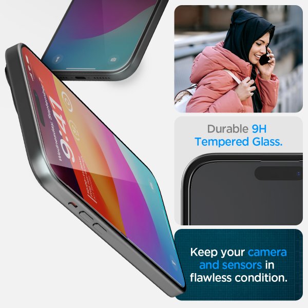 Spigen iPhone 15 Plus Skærmbeskyttelse GLAS.tR EZ Fit FC Sort 2-pak