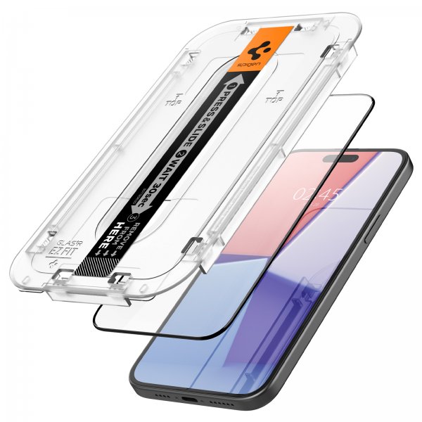 Spigen iPhone 15 Plus Skærmbeskyttelse GLAS.tR EZ Fit FC Sort 2-pak