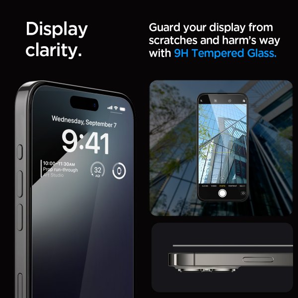Spigen iPhone 15 Pro Skærmbeskyttelse GLAS.tR EZ Fit FC Sort 2-pak