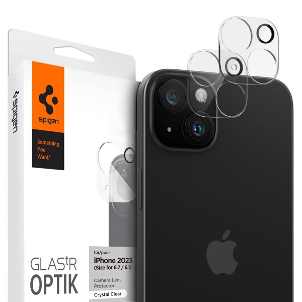 Spigen iPhone 14/15/14 Plus/15 Plus Kamerabeskyttelsesglas.tR Optik Crystal Clear 2-pak