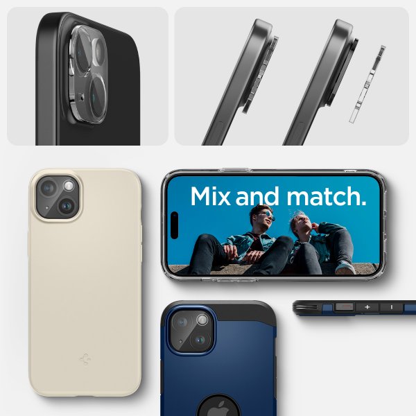 Spigen iPhone 14/15/14 Plus/15 Plus Kamerabeskyttelsesglas.tR Optik Crystal Clear 2-pak
