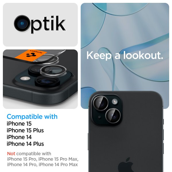 Spigen iPhone 14/15/14 Plus/15 Plus Kamerabeskyttelse GLAS.tR EZ Fit Optik Pro Crystal Clear 2-pak