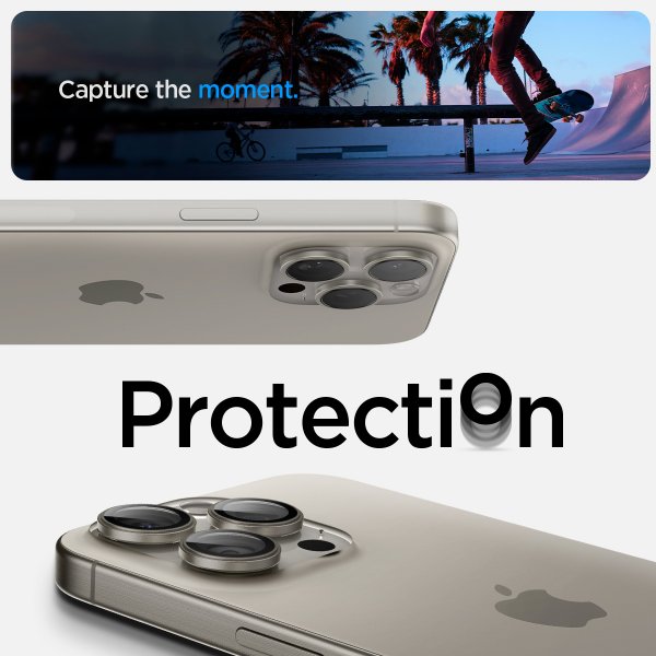 Spigen iPhone 15 Pro/iPhone 15 Pro Max Kamerabeskyttelse GLAS.tR EZ Fit Optik Pro 2-pak Natural Titanium