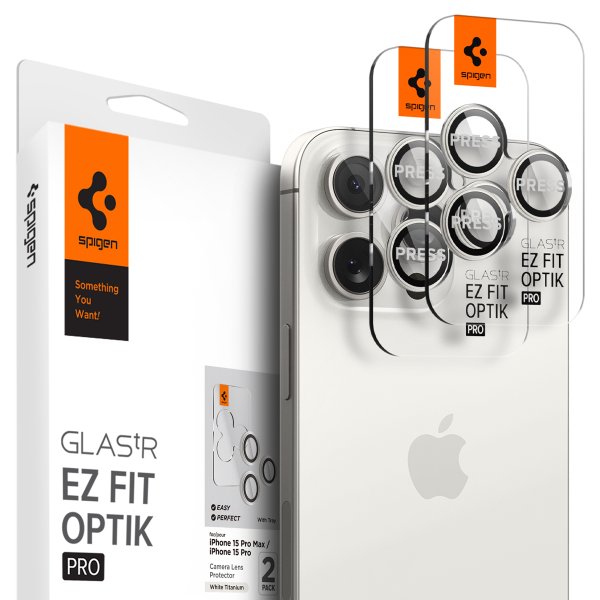 Spigen iPhone 15 Pro/iPhone 15 Pro Max Kamerabeskyttelse GLAS.tR EZ Fit Optik Pro 2-pak White Titanium