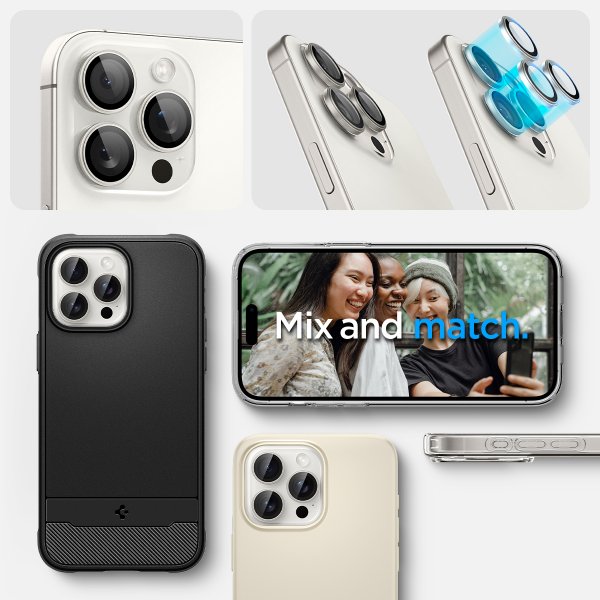 Spigen iPhone 15 Pro/iPhone 15 Pro Max Kamerabeskyttelse GLAS.tR EZ Fit Optik Pro 2-pak White Titanium