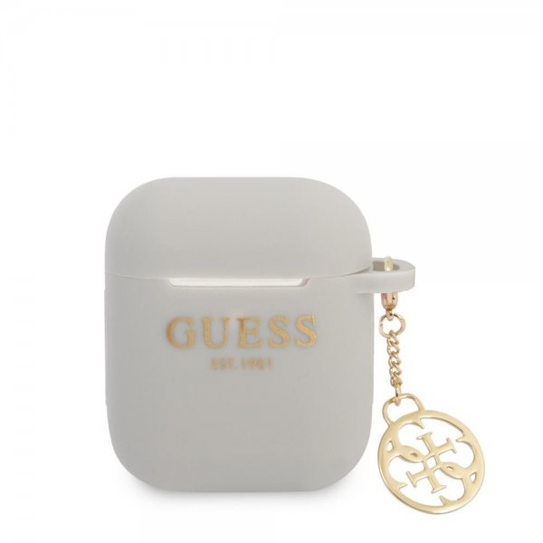 Guess AirPods 1/2 Cover Classic Logo 4G Charm Grå