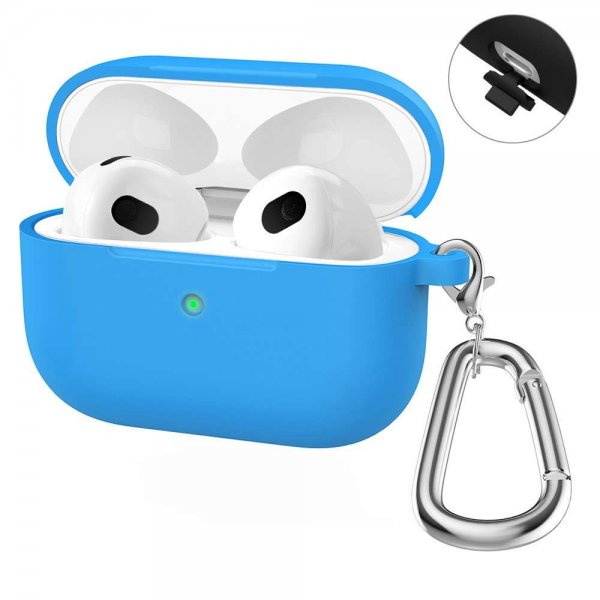 Enkay AirPods 3 Silikone Cover med Karabinhage Blå