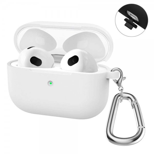 Enkay AirPods 3 Silikone Cover med Karabin Hvid