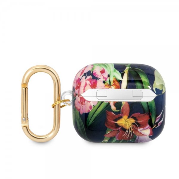 Guess AirPods 3 Etui Blomsterprint & Guldkrog Blå