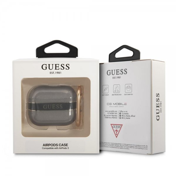 Guess AirPods 3 Etui Printed Stripe & Gold Hook Sort