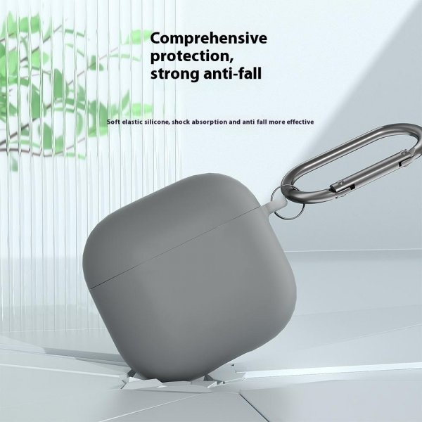 AirPods 4 Silikone Cover med Karabinhage Lyseblå