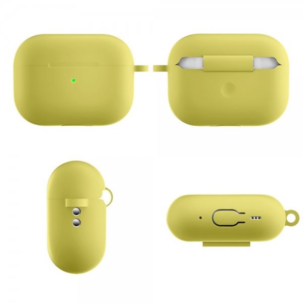 AirPods Pro 2 Cover i Silikone med Karabinhage Gul