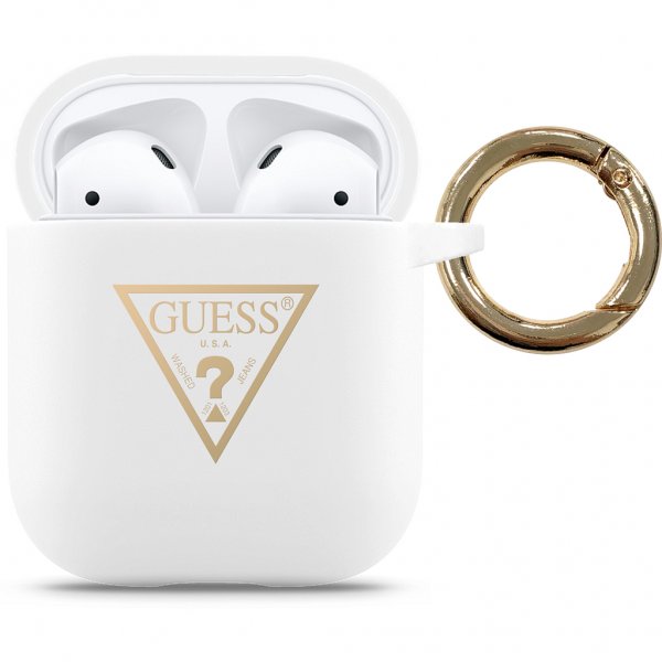 Guess AirPods (1/2) Cover Gold Triangle White