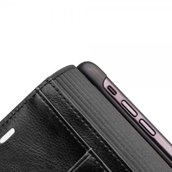Qialino iPhone Xs Max Etui Ægte Læder Kortlomme Sort