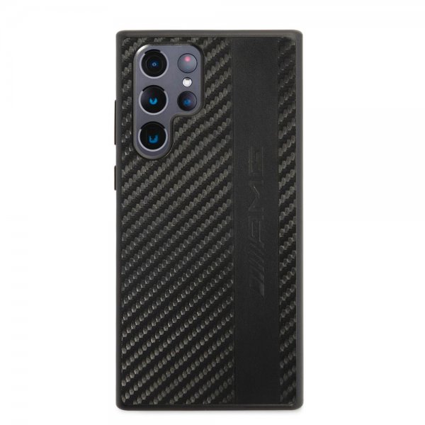 AMG Samsung Galaxy S22 Ultra Cover Læder Stribe Carbon Sort