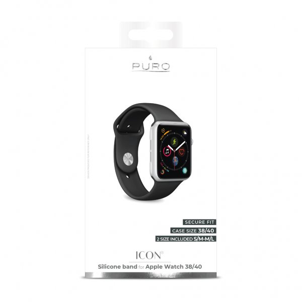 Puro Apple Watch 38/40/41/42mm Armbånd ICON Silicone Band Sort