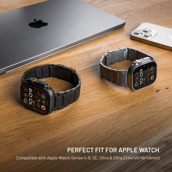 Fast Apple Watch 42/44/45/46mm Armbånd Titaniumrem Sort