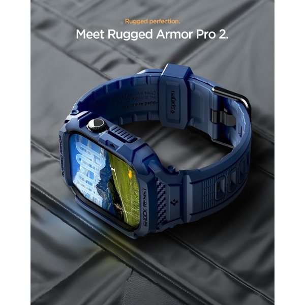 Spigen Apple Watch 42 mm (serie 10/11) urrem Rugged Armor Pro 2 Marineblå