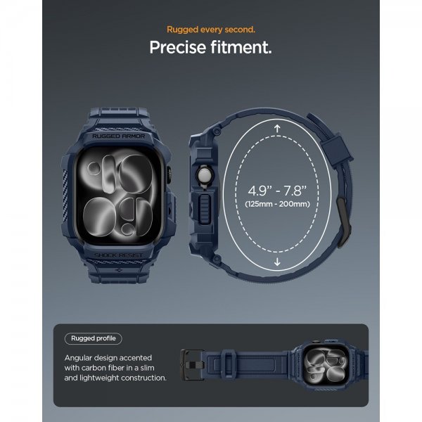 Spigen Apple Watch 42 mm (serie 10/11) urrem Rugged Armor Pro 2 Marineblå