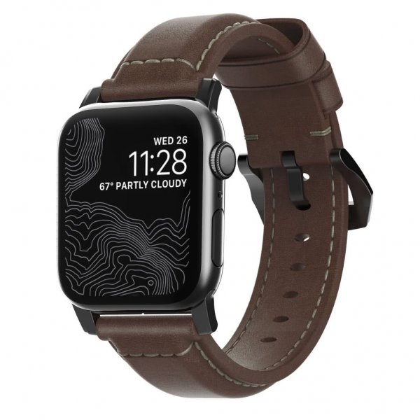 Nomad Apple Watch 44/45/46mm/Apple Watch Ultra urrem Traditional Band Black Hardware Rustic Brown