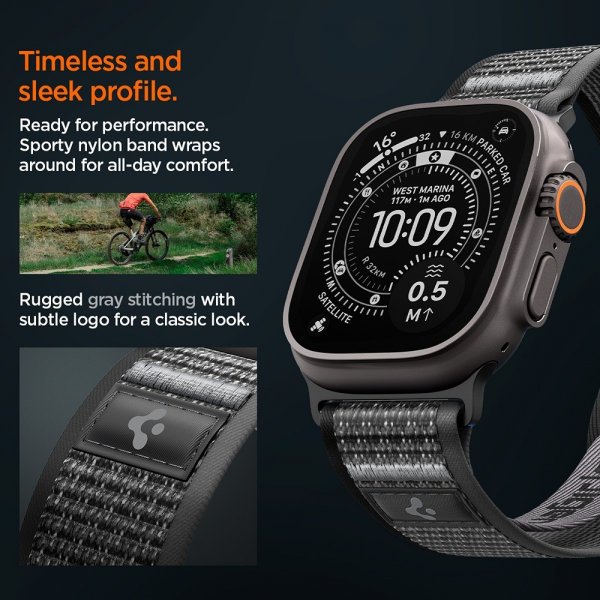 Spigen Apple Watch 44/45/46mm/Ultra 49mm Rem Athlex Air 2 Active Sort Grå