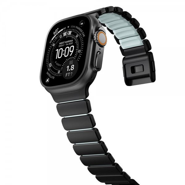 Nomad Apple Watch 44/45/46mm/Ultra 49mm Armbånd Stratos Band Sort Icy Blue Glow