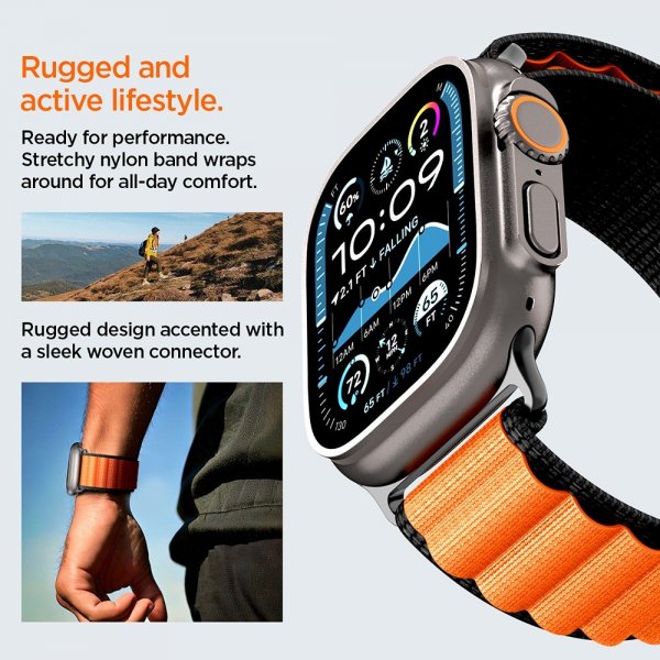 Spigen Apple Watch 44/45/46mm/Ultra 49mm Rem WBF1 Sort Orange
