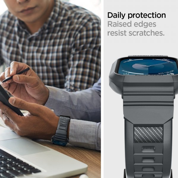 Spigen Apple Watch 44/45mm Armbånd og Cover Rugged Armor Pro Dark Gray