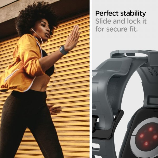 Spigen Apple Watch 44/45mm Armbånd og Cover Rugged Armor Pro Dark Gray