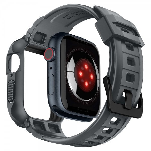 Spigen Apple Watch 44/45mm Armbånd og Cover Rugged Armor Pro Dark Gray