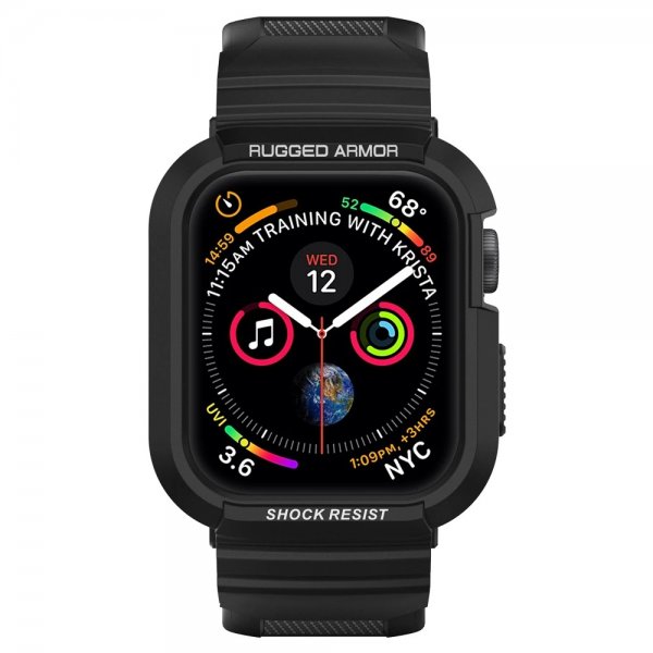 Spigen Apple Watch 44/45 mm Skal med rem Rugged Armor Pro Sort