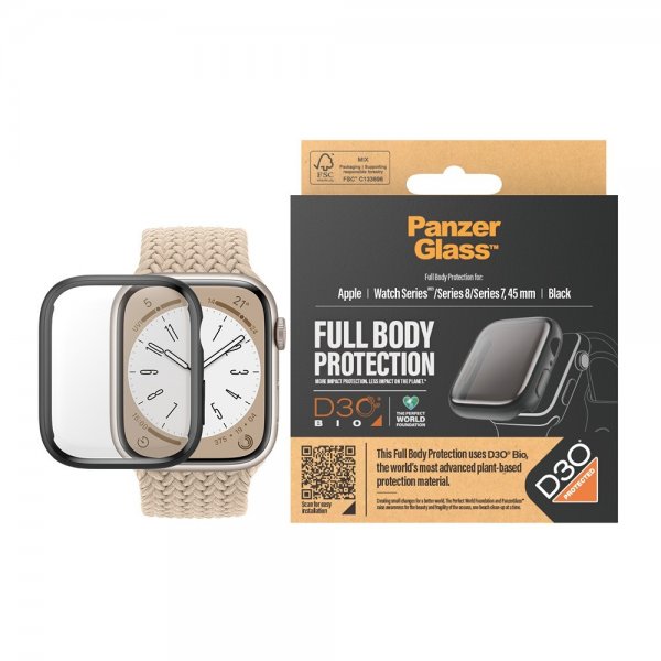 PanzerGlass Apple Watch 45mm Skal med Skærmbeskyttelse Full Body Protector D3O Sort
