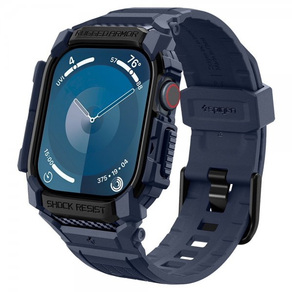Spigen Apple Watch 46 mm (Series 10/11) Armbånd og Etui Rugged Armor Pro Navy Blue