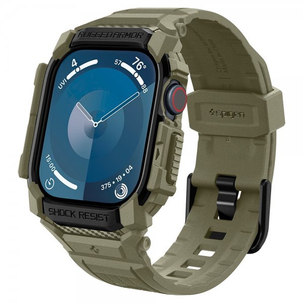 Spigen Apple Watch 46mm (Series 10/11) Rem og Cover Rugged Armor Pro Vintage Khaki