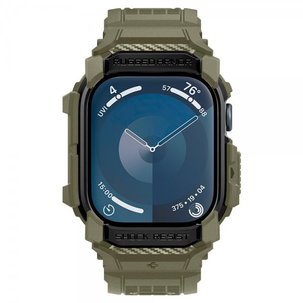 Spigen Apple Watch 46mm (Series 10/11) Rem og Cover Rugged Armor Pro Vintage Khaki
