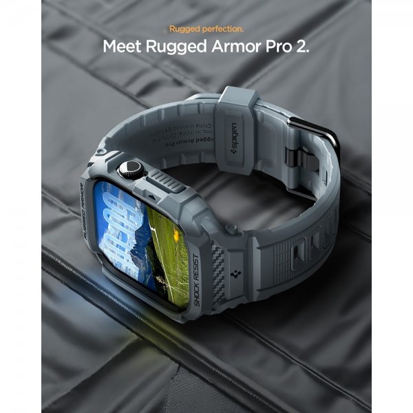 Spigen Apple Watch 46mm (Serie 10/11) Rem Rugged Armor Pro 2 Dark Gray