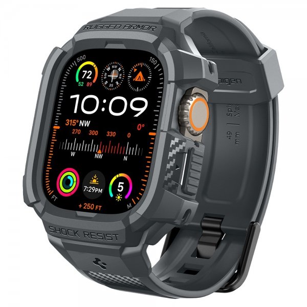 Spigen Apple Watch Ultra 49mm Rem og Cover Rugged Armor Pro Dark Gray