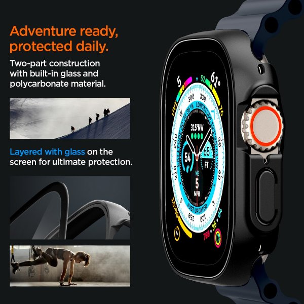 Spigen Apple Watch Ultra Etui med Skærmbeskytter Thin Fit 360 Sort