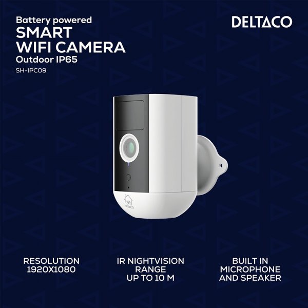 Deltaco Smart Home Batteridrevet WiFi Kamera IP54