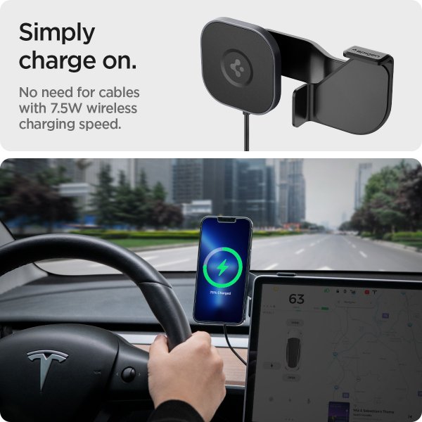 Spigen Bilholder med Opladning OneTap Pro Wireless Screen Car Mount Tesla MagFit