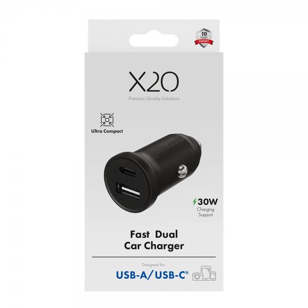 X2O Billader 30W Dual USB-C/USB-A GaN Sort