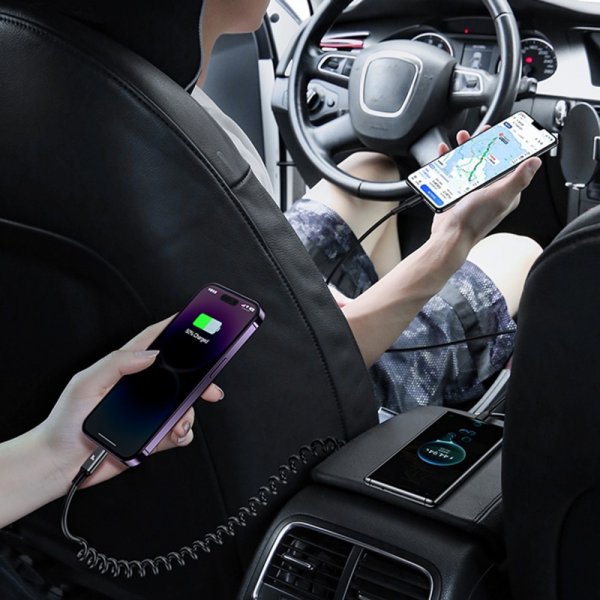 USAMS Billader 60W Car Charger med spiralkabel