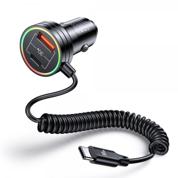 USAMS Billader 60W Car Charger med spiralkabel