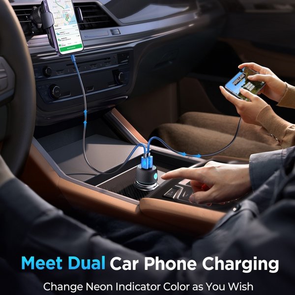 Joyroom Billader CCN01 60W Biloplader med lysknap USB-A USB-C