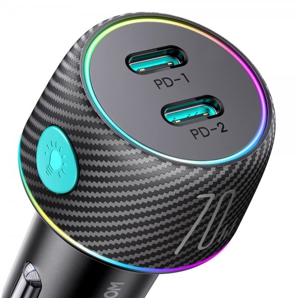 Joyroom Billader CCN02 70W Dual PD Car Charger med lysknap USB-C