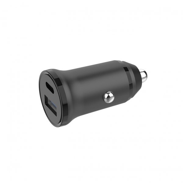 Gear Biloplader USB-C PD 30W + USB-A QC18W Sort