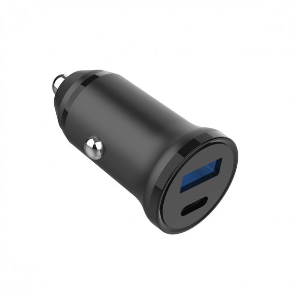 Gear Biloplader USB-C PD 30W + USB-A QC18W Sort
