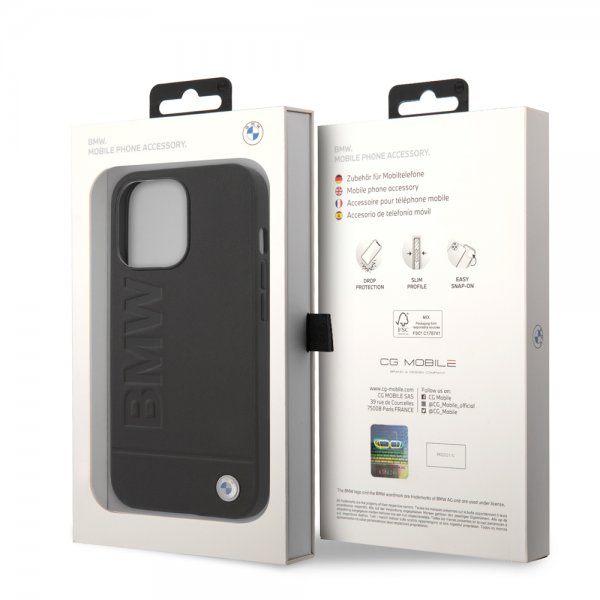 BMW iPhone 14 Pro Cover Hot Stamp Metal Logo Sort